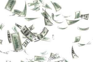 3d money falling on white background